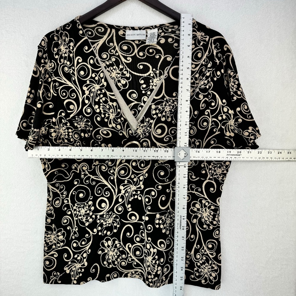 Jaclyn Smith Women Sz XL Butterfly Short Sleeve V-Neck Stretchy black and beige - Picture 3 of 6